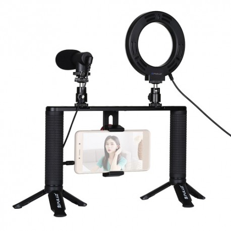 Blogging Smartphone Video Rig (LED Ring Light, Tripod Mount, Phone Holder, Mic)