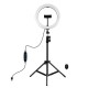 LED Ring Lamp 26cm With Desktop Tripod Mount Up To 1.1m, Phone Clamp, USB