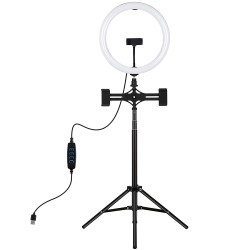 LED Ring Lamp 30cm with Desktop Tripod Mount Up to 165cm and 3 Phone Clamps, USB