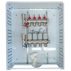 Heating Manifold 4 Loops with Thermal Actuators NC AC230V and Flow Meters