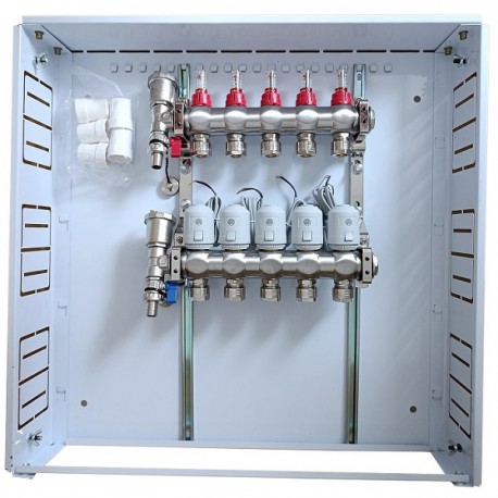 Heating Manifold 5 Loops with Thermal Actuators NC AC230V and Flow Meters