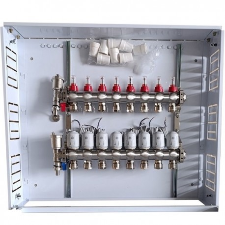 Heating Manifold 8 Loops with Thermal Actuators NC AC230V and Flow Meters