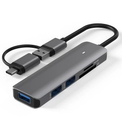 Adapteris USB 3.0 - 3 x USB 3.0, SD, TF