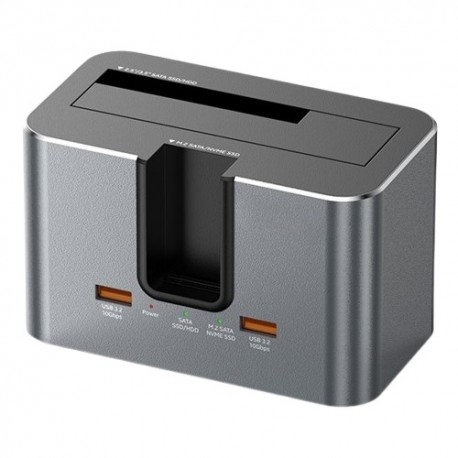 Dual Bay Docking Station, M.2 SATA/ NVME, 2.5"/3.5" SSD/HDD, 2x USB-A, USB-C