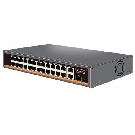 PoE šakotuvas 100Mbps 18portų +1000Mbps 6 portų + 2G uplink + 1G SFP
